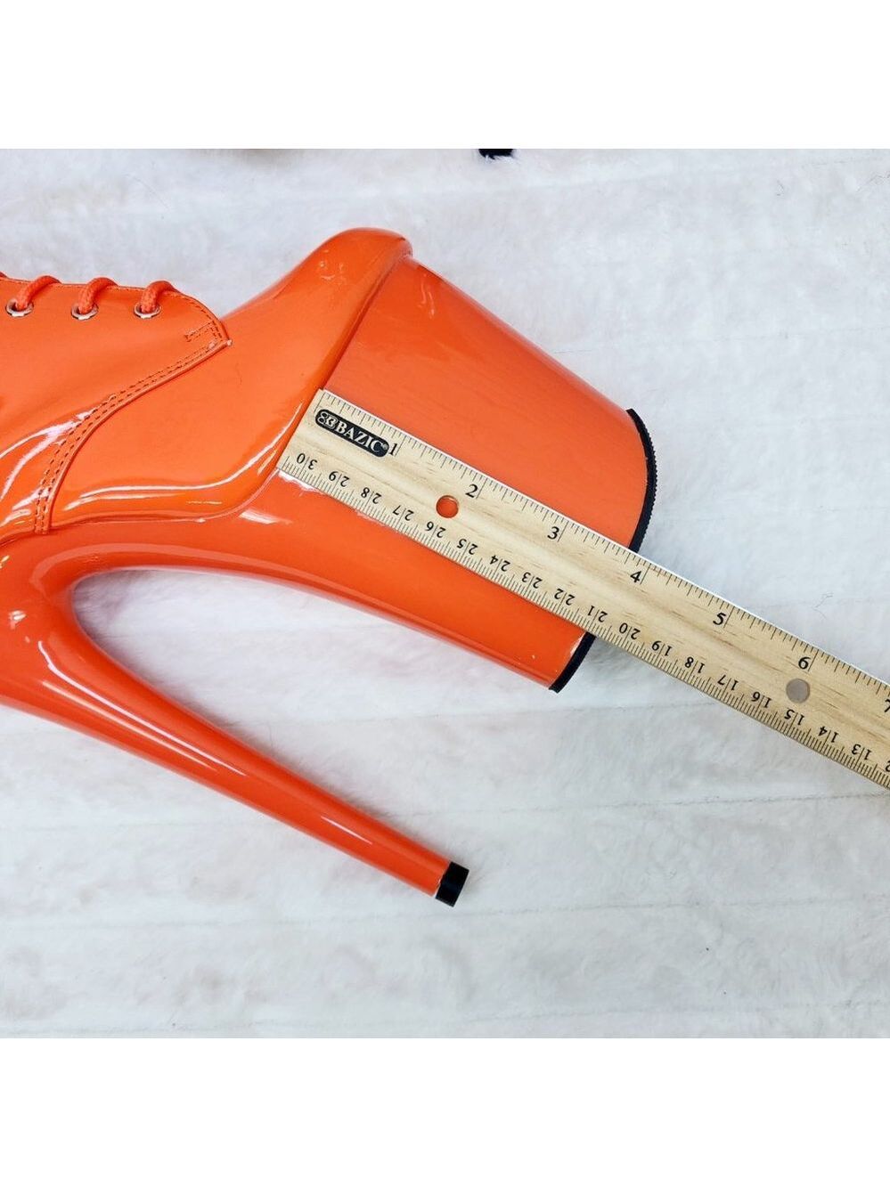 Flamingo Bright Orange Patent Towering 8" High Heel Platform Ankle Boots - Picture 11 of 11